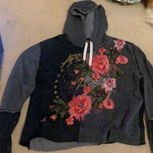 Cropped affliction hoodie w/ embroidered flowers